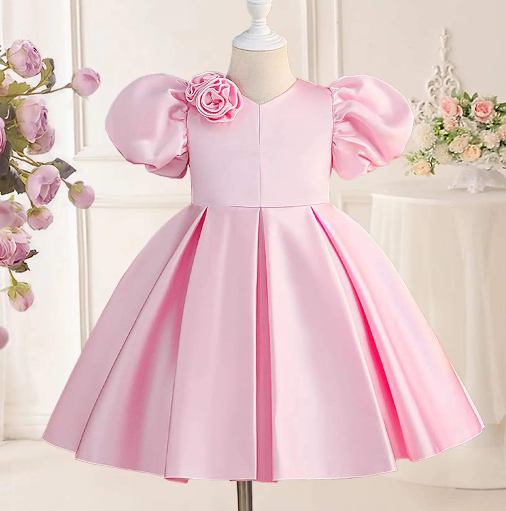 New Flower Girl Princess Dresses Pink Girls Brief Dress 8-12 Years