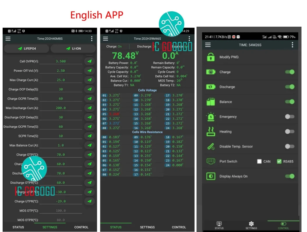 1A 2A نشط التوازن لوح حماية البطارية الذكية BMS 7S ~ 24S 100A 150A 200A 300A CAN RS485 Lifepo4 ليثيوم أيون JK Jikong 16S 20S