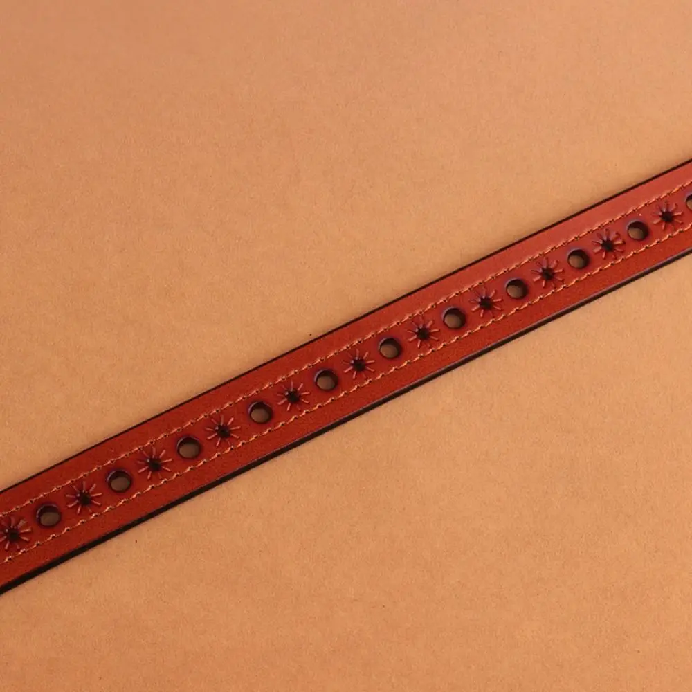 Gold Pin Buckle Hollow Eyelet Belt Adjustable Multi Hole Oval Metal Buckle Waist Strap Belt Classic Design Perforated Leather