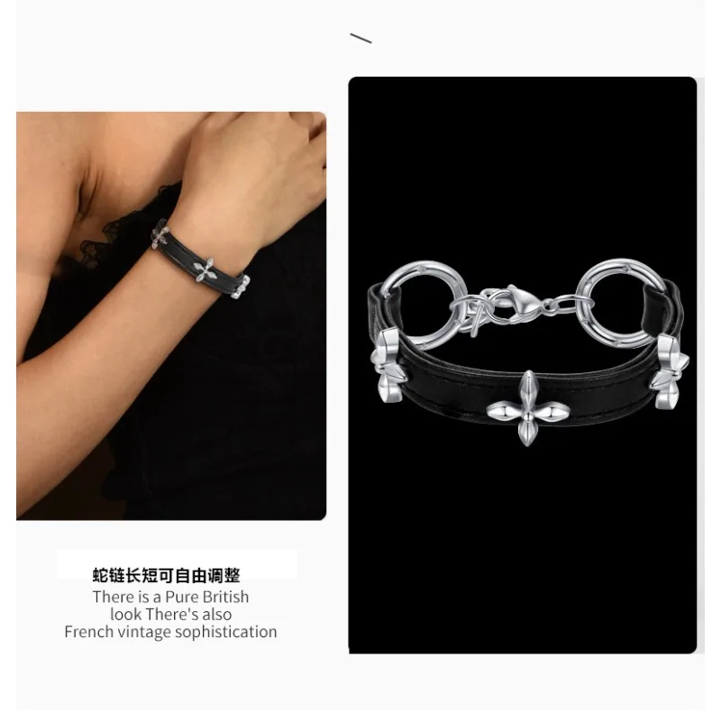

Black garden leather bracelet, ankle strap, fashionable spice girl versatile accessory, cowhide nail accessory