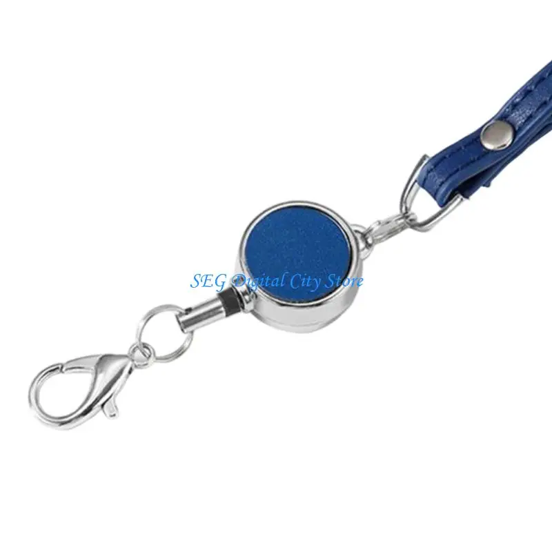 U75B Retractable Keychain Lanyard Leather Neck Strap, 52CM Retracting Cord with Metal Hook and Round Pull Unit for Daily Use