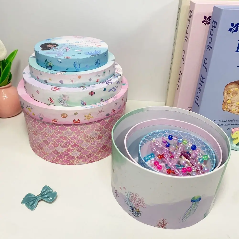 

Creative With Lids Mermaid Princess Gift Box Stackable Dustproof Round Packaging Box Cartoon Square Gift Box Candy