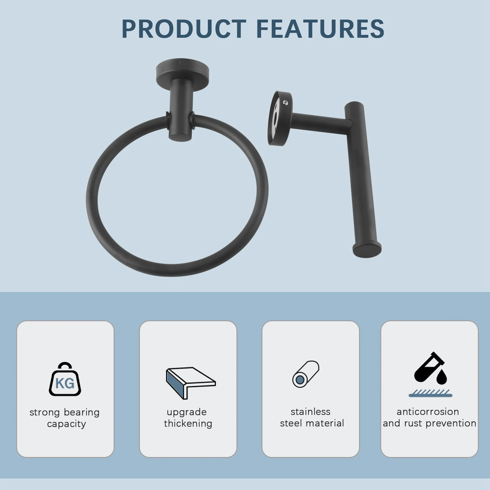 

2Pcs Bathroom Hardware Black Towel Ring And Toilet Paper Holder Stainless Steel Bathroom Hand Towel Holder Towel-[A22I Store]