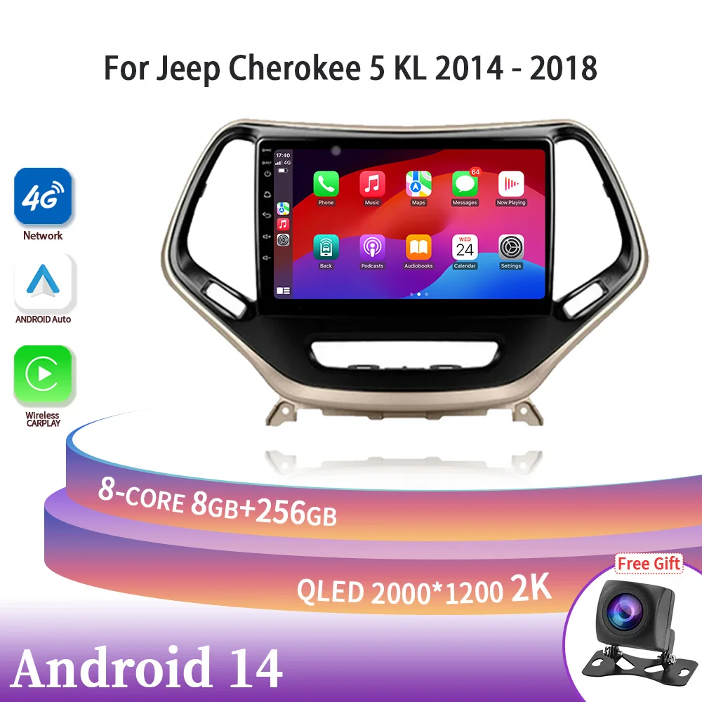 Android 14 Auto Car Screen For Jeep Cherokee 5 KL 2014-2018 2 Din ireless Carplay Stereo Car Radio Multimedia Navigation 2DIN