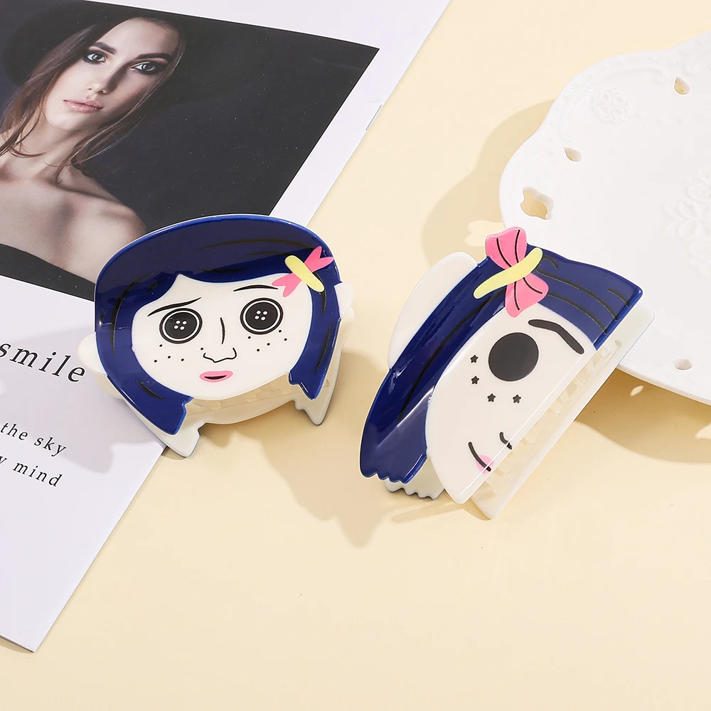 1 قطعة/2 قطعة كورالاين من ديزني - مشبك شعر أكريليك مستوحى من الشعر! تصميم رأس كرتوني مبتكر، مثالي للأناقة ومتعدد الاستخدامات #3