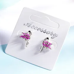 1 pair Pink Crystal Flamingo Stud Earrings Women Tiny Statement Earring Girls Trendy Party Wedding Bride Bird Earrings Jewelry