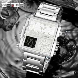 SANDA 2023 Fashion Luxury Men Watch Unique Three Dial Multifunctional Electronic Wristwatch Gifts Clocks Relogio Masculino 6023