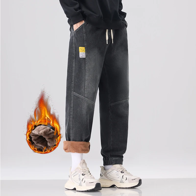 

Зимние мужские флисовые теплые повседневные брюки в стиле пэчворк с эластичной резинкой на талии, модные повседневные брюки для путешествий на открытом воздухе