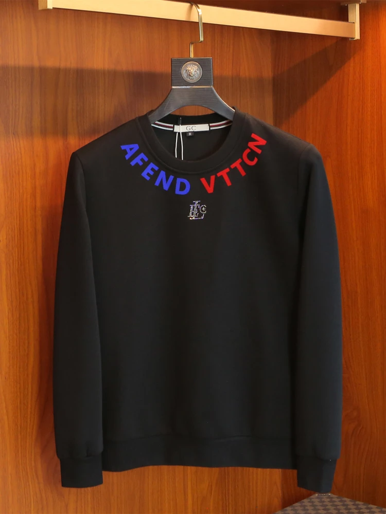 

Autumn Men's Sweatirt Luxury Trendy Brand Letter Rhinestone round Ne Slim Fit Casual Long Sve Base irt Top