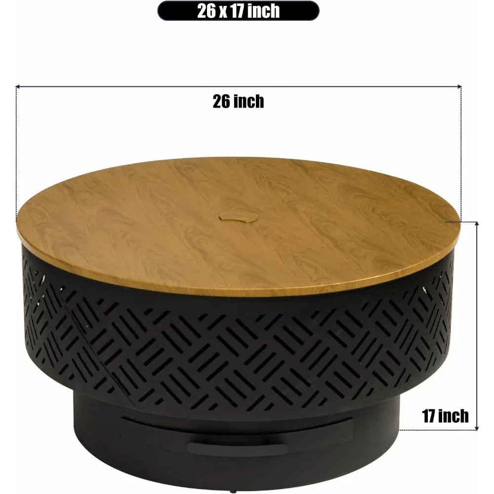 حفرة نار حرق الخشب في الهواء الطلق مع شواية وغطاء وغطاء مقاوم للماء - طاولة حفرة نار للاستخدام في الفناء #6