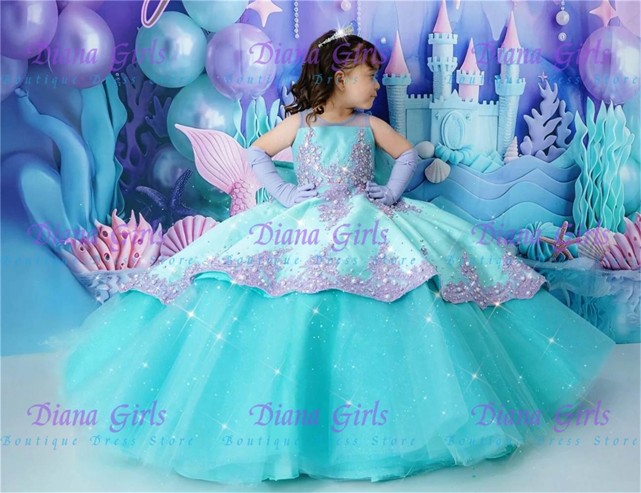 Luxurious Green Flower Girl Dress Tulle Fluffy With Exquisite Purple Applique For Kids Birthday Wedding Evening Ball Gowns image 2