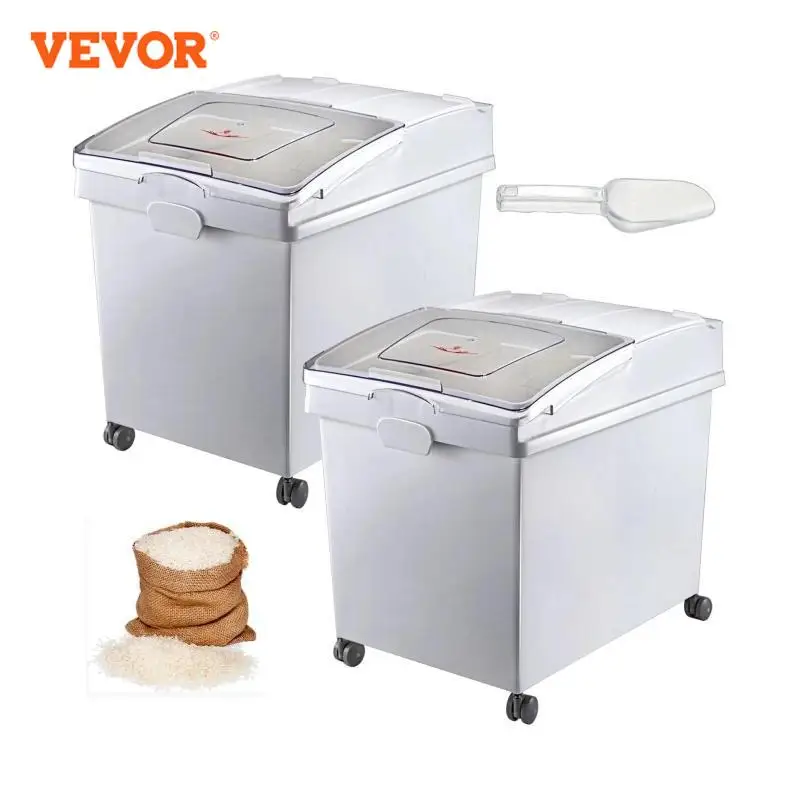 VEVOR Dry Ingredient Storage Bin with Scoop Caster Reliable Dustproof Healthy Flour Soybeans Restaurant Kitchen Commercial Home