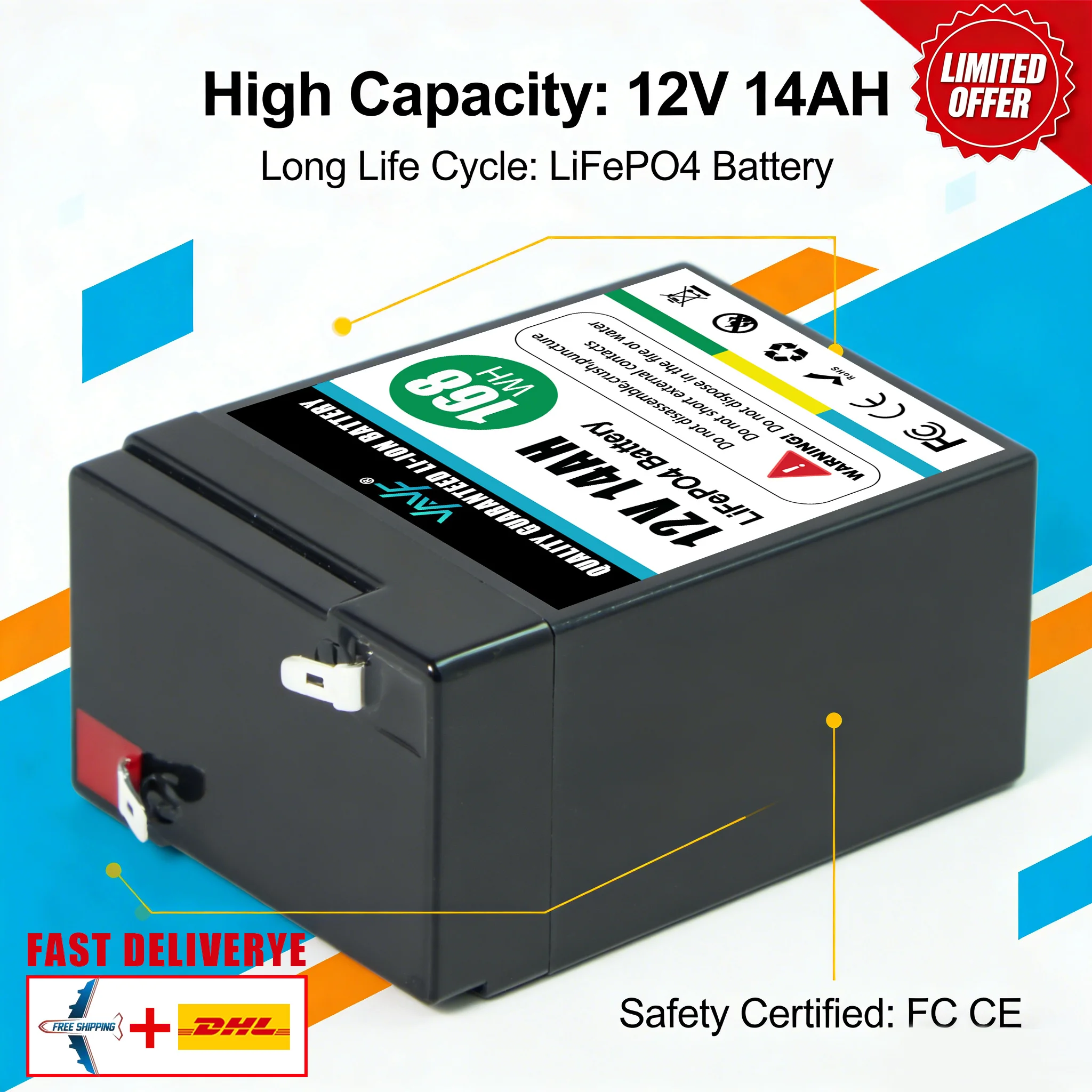 

Аккумулятор LiFePO4 12В Встроенный интеллектуальный BMS 14 Ач, более 2000 циклов, подходит для солнечных панелей ⛸️ Кемперы, морские суда, техника для оверлендинга