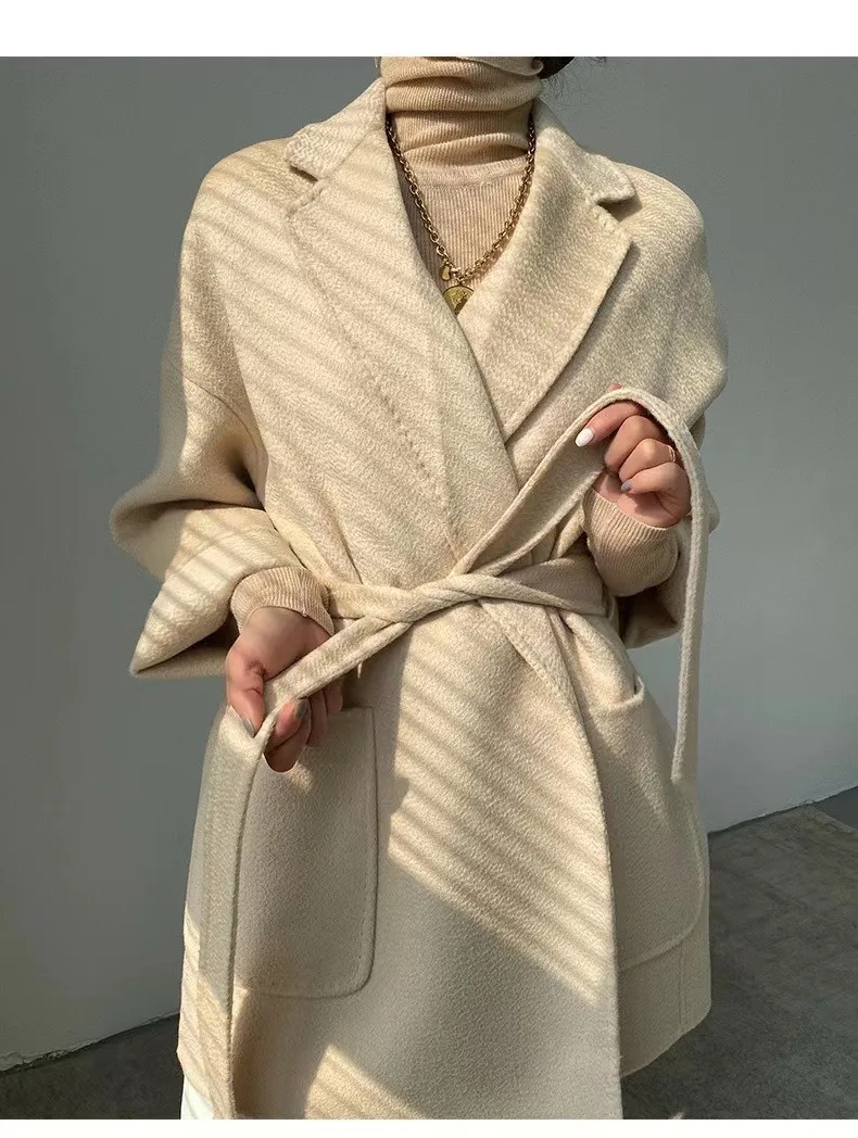 NONE 2024 Winter Casual Einstellbare Taille Wolle Mantel Frauen Wasser Wellen Woolen Mantel Jacken weibliche Neue Herbst Kamel Mantel Pendeln 8