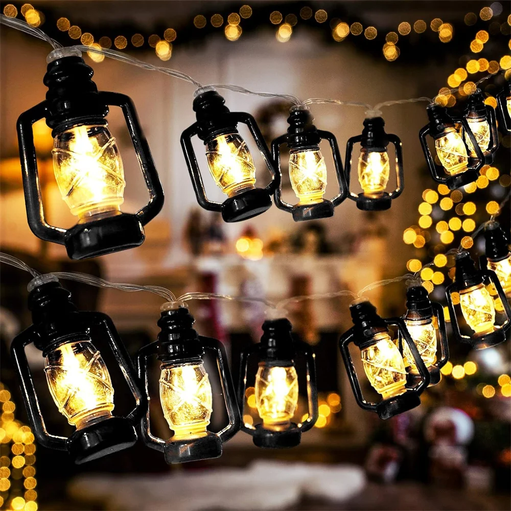 

Black Lantern LED String Lights Mini Kerosene Lamp for Indoor Outdoor Patio Garden Holiday Home Ramadan Wedding Party 481