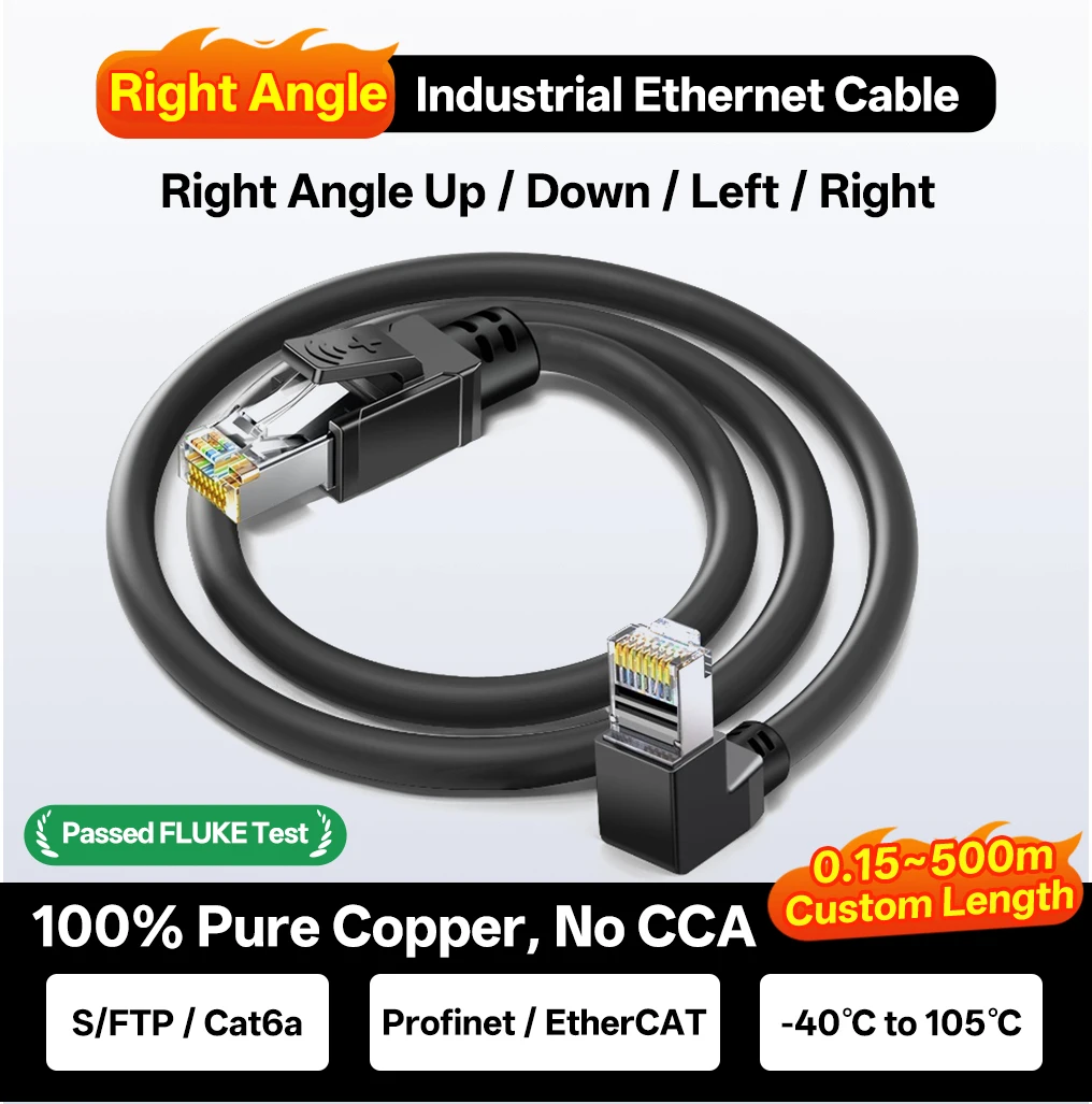 

Промышленный Ethernet-кабель Cat6a с угловым разъемом 90 градусов RJ45 Profinet EtherNet/IP GigE Vision, гибкий, для цепей буксируемых кабелей, IP67, водонепроницаемый