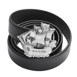 Zinc Alloy Sailing Boat Belt Buckle Western Cowboy Pirate Ship Flag Smooth Leash Fastener Leisure Men's Jeans Leather Accessory