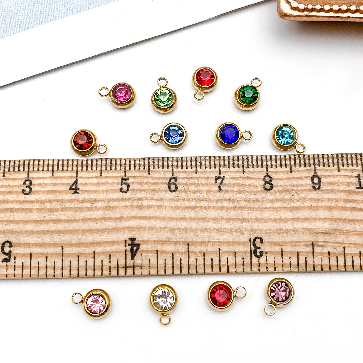 12/20pcs Horizontal Cross Hole 1.5mm Gold Twelve Star Stone Birthstone Series Charms Pendant DIY Key Chain Earrings Jewelry
