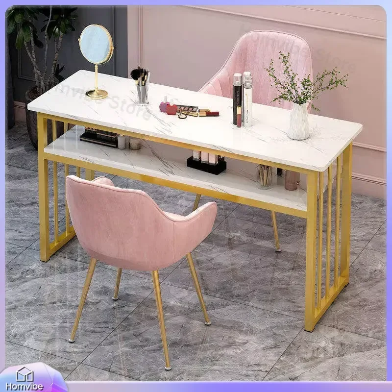 Modern Nail Table with Iron Frame for Nail Salon Furniture Particleboard Pedicure Table Manicure Station Nail Technician Desk