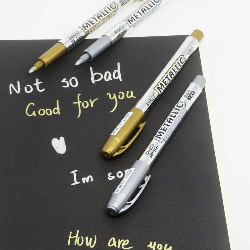 ゴールドシルバーメタリック油性マーカーペン速乾性永久塗装タイヤ CD 生地ガラス防水描画オフィス書道