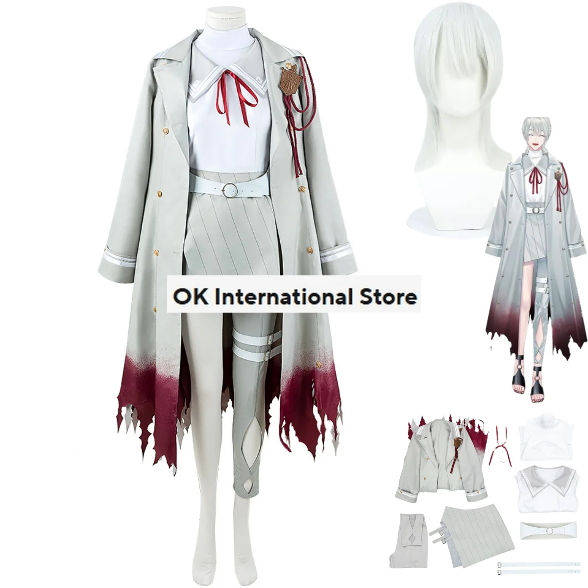 VTuber Virtual YouTuber NIJISANJI Genzuki Tojiro Cosplay Costume Wig Long Coat Trench Uniform Full Set Woman Sexy Carnival Suit