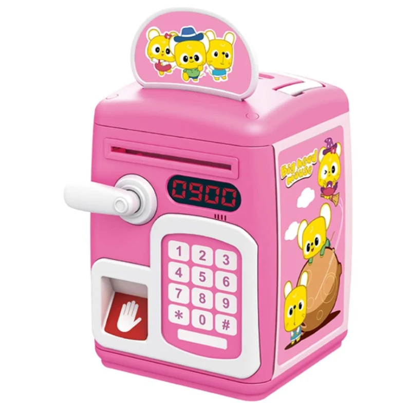 Piggy Bank Toy For Kid,Simulate Fingerprint/Electronic Password Safe Box ATM Bank,Auto Paper Money Scroll Coin Bank