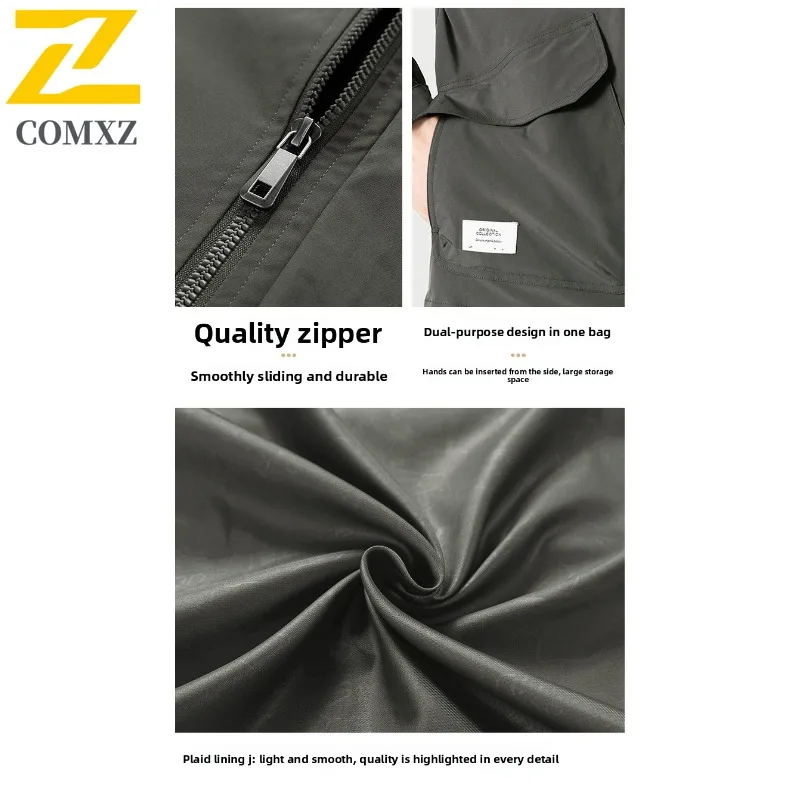 COMXZ Men Hooded Jacket New Lightweight Outdoor Windproof Adventure Fly Fishing Camping Hunting Jackets Multi Pocket Autumn Coat
