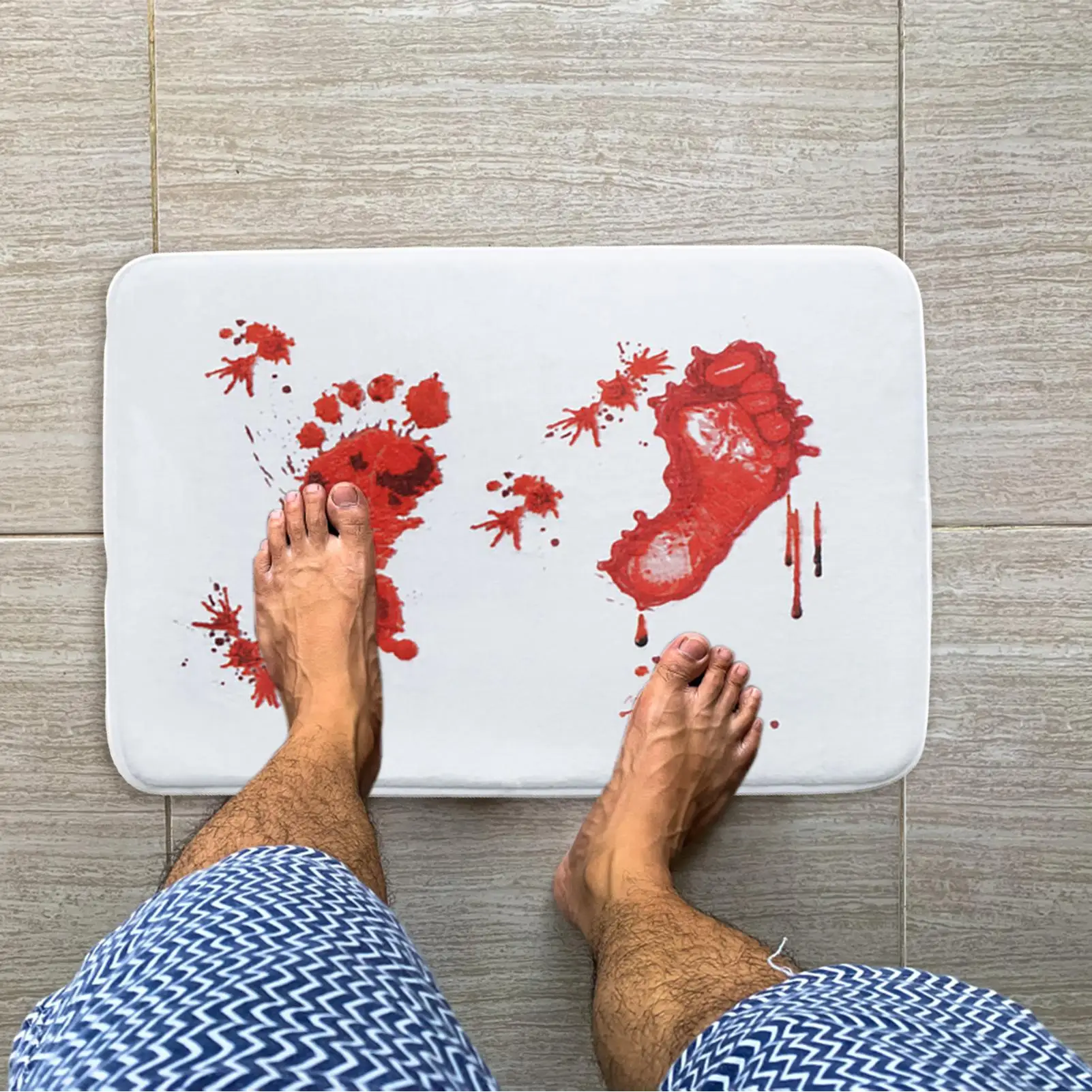 Halloween Bloody Footprint Floor Mat Quick Drying Absorbent Non Slip Rug Horror Style Ornament for Home Party Scene Decoration