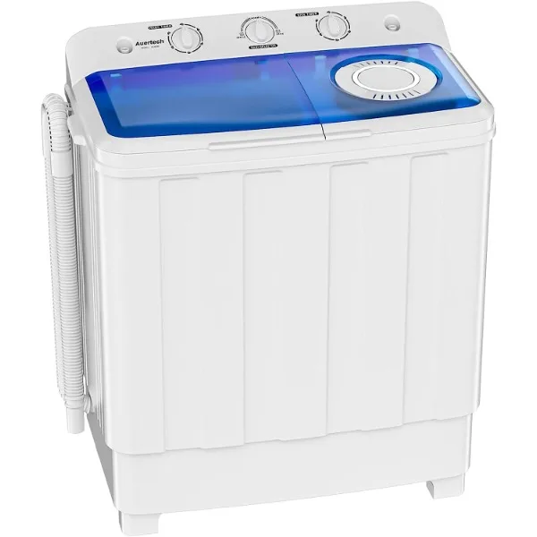 Portable Washing Machine, 28lbs Twin Tub Washer Mini Compact Laundry Machine with Drain Pump, Semi-automatic 18lbs