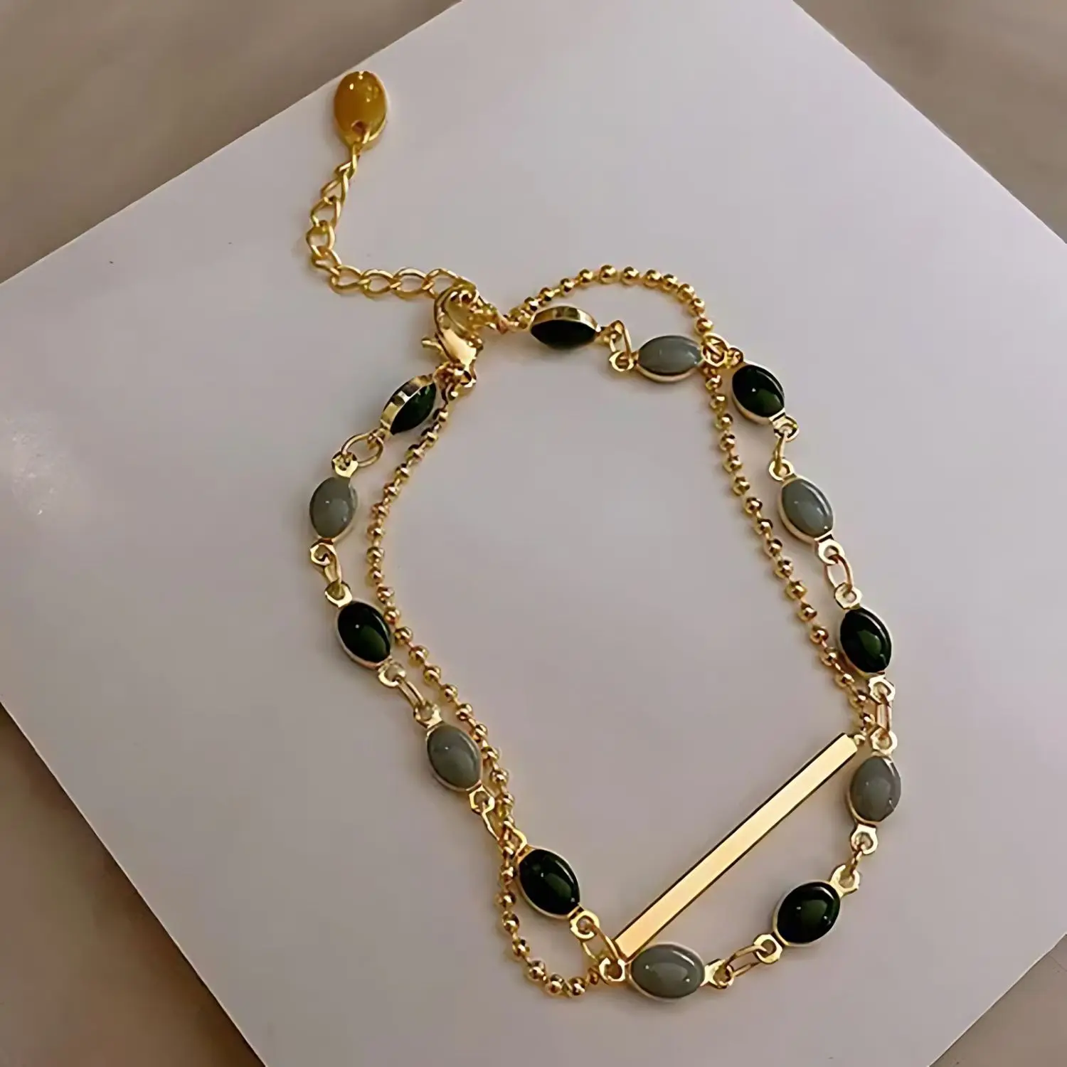 Vintage Zircon Bracelet for Women - Gold Color Beaded Chain, Double Layered Design, Adjustable Length - Elegant Accessory image 5
