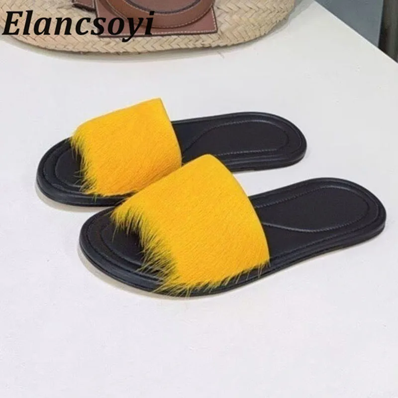 women's solid color flat slippers with horsehair and exposed toes single strap casual slippers summer seaside vacation shoes