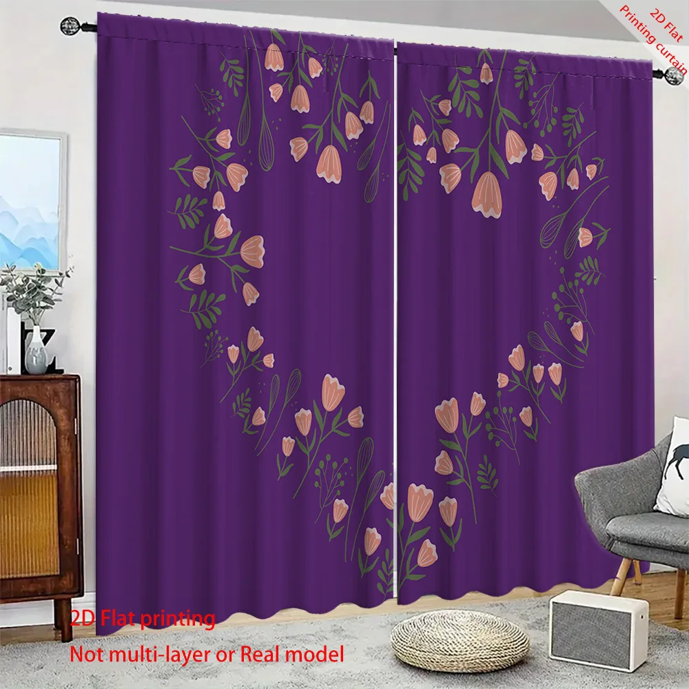 Heart shaped floral butterfly printed curtains, dormitory, office, bedroom, living room, balcony sunshades, home decor