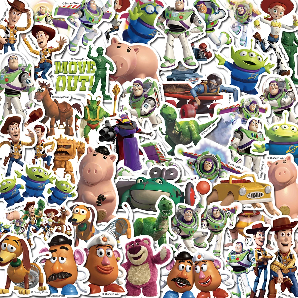 50pcs Cute Disney 3D Toy Story Stickers Aesthetic Buzz Lightyear Alien Cartoon Decals Waterproof Cool Graffiti Laptop Diary