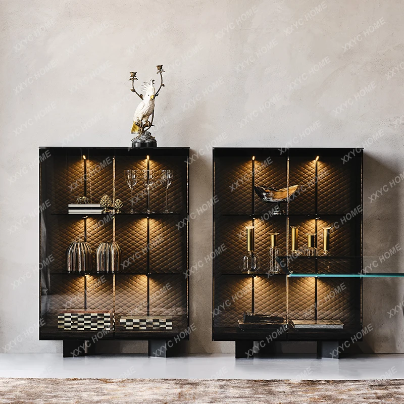 Boutique Glass Wine Cabinet Modern Light Luxury Model Room with Light Locker