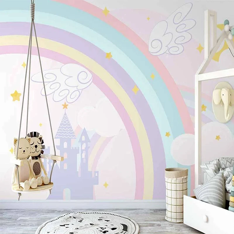 Custom Photo Wallpaper 3D Nordic Hand Painted Cartoon Rainbow Children's Room Mural Creative Art Wall Painting Wallpapers