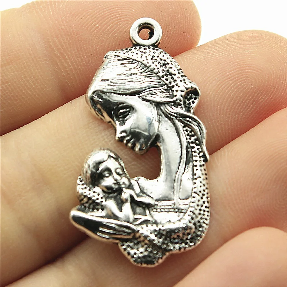 6pcs 37x20mm(1.46x0.79inch) Antique Silver Color Mom And Child Charms Pendants DIY Jewelry Making Accessories