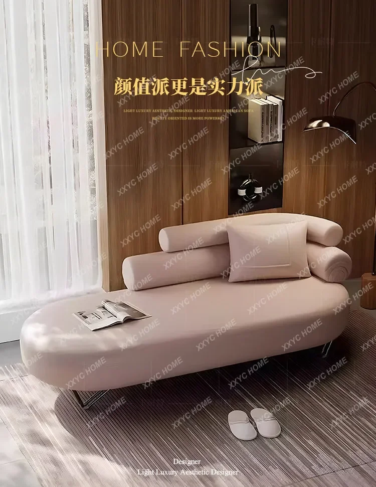 

L minimalist solid wood beauty couch villa living room deck chair flannel hotel homestay leather leisure
