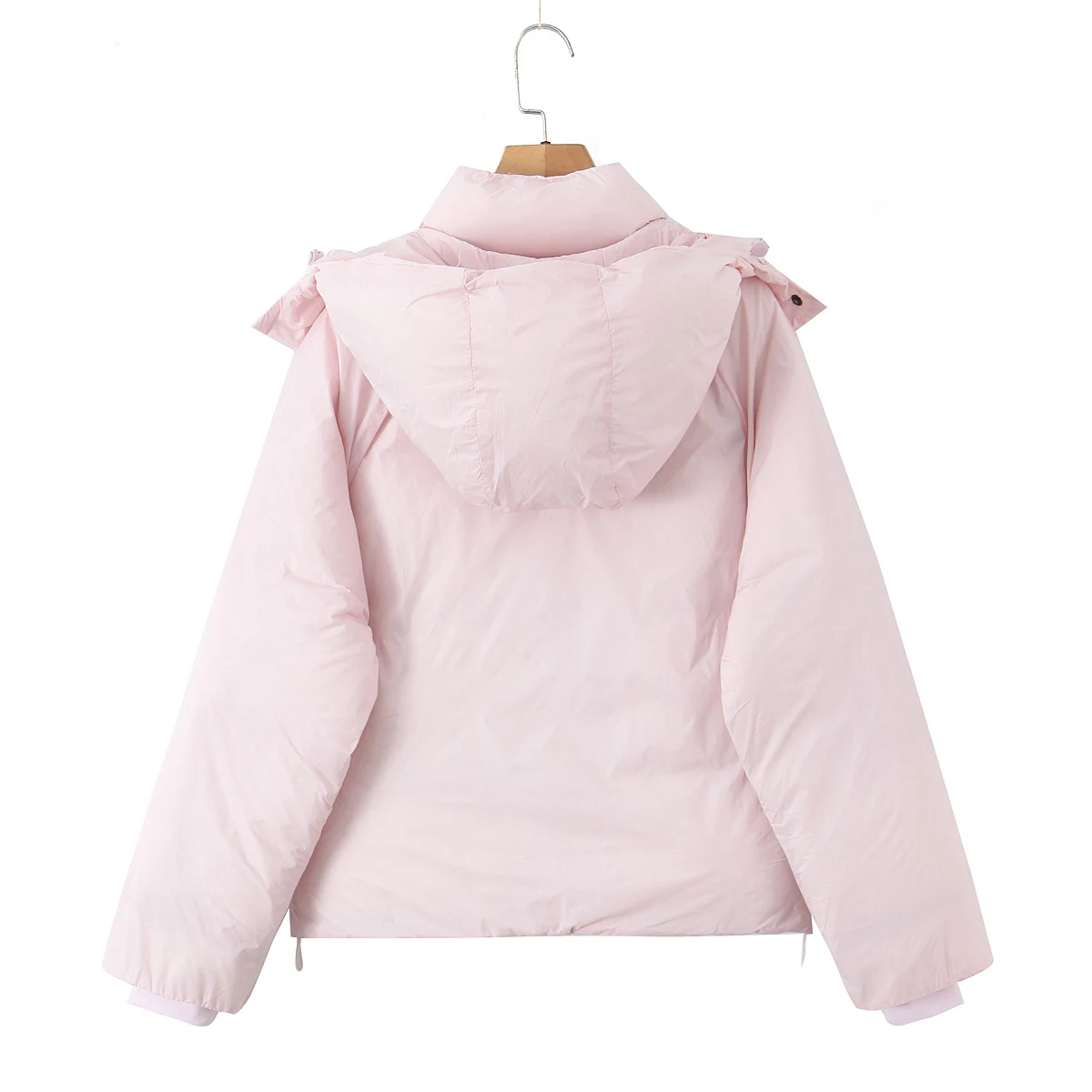 3 colors Winter Fashion Women Bright Pink Zipper up Bread Parka Coat Woman Stand Collar Removable Hooded Long Sleeve Outerwear