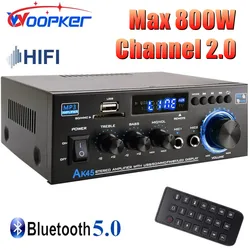 Woopker HiFi Digital Amplifier AK45 Bluetooth MP3 Channel 2.0 Sound AMP Support 90V-240V for Home Car MAX 400W*2