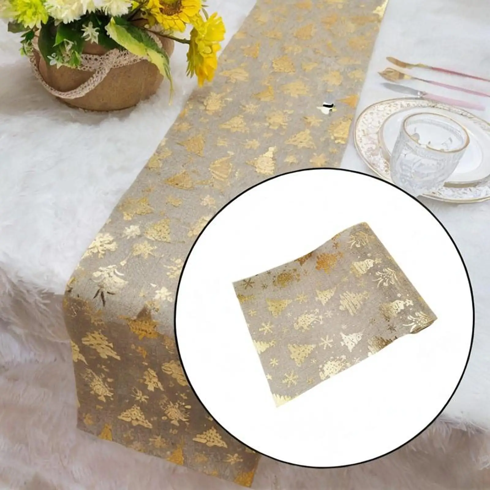 

Christmas Tree Print Table Runner, Xmas Table Cloth Cover, Xmas Desk Runner,