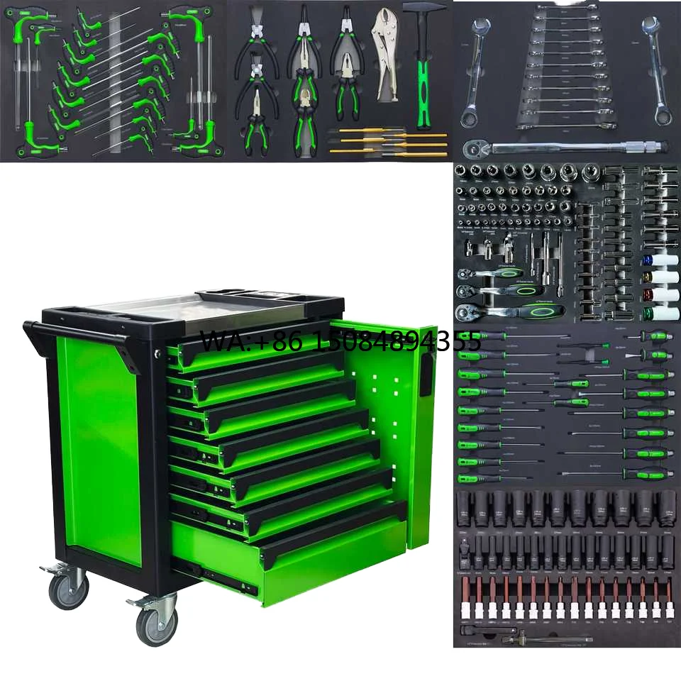 

Juego De Herramientas 7 Drawers Green Cabinet Customizable Mobile Factory Direct Tool Chest with 200pcs Tool Set