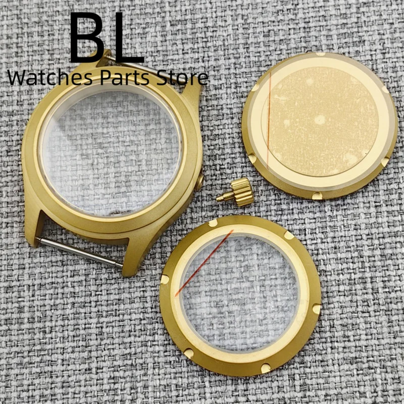 BLIGER 36mm/39mm Brushed Gold PVD Sand Blasting Diver Pilot Watch Case Sapphire Crystal Fit NH34NH35NH36 PT5000 ETA2824 Movement