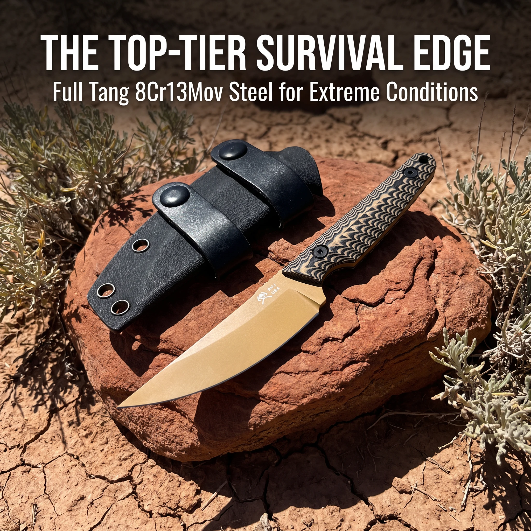 Bushcraft Knife Fixed - Outdoor Fixed Blade Knife 8Cr13MoV Stainless