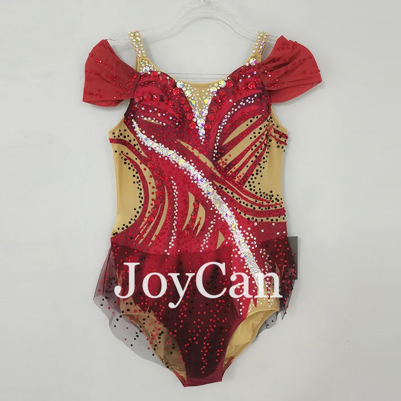 JoyCan Rhthmic Gymnastics Leotards Girls Women Red Spandex Elegant Dance Wear for Competitiion