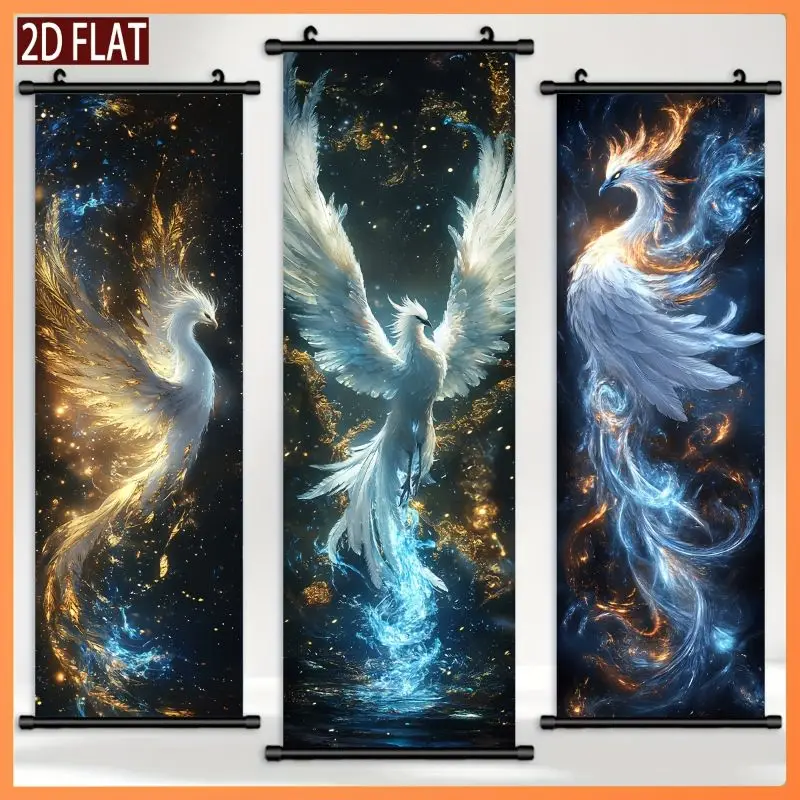 VIKAMA Celestial Phoenix Wall Tapestry Gold Blue Firebird Mythical Rising Scroll Art Home Decor Soft Durable Cozy Aesthetic Gift