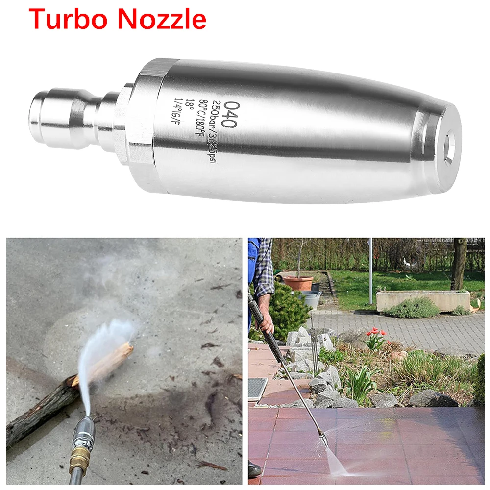 

For Hot and Cold Water 3625 PSI With 1/4" Quick Plug Connect Turbo Nozzle for Pressure Washer Rotating Stainless Steel Nozzle