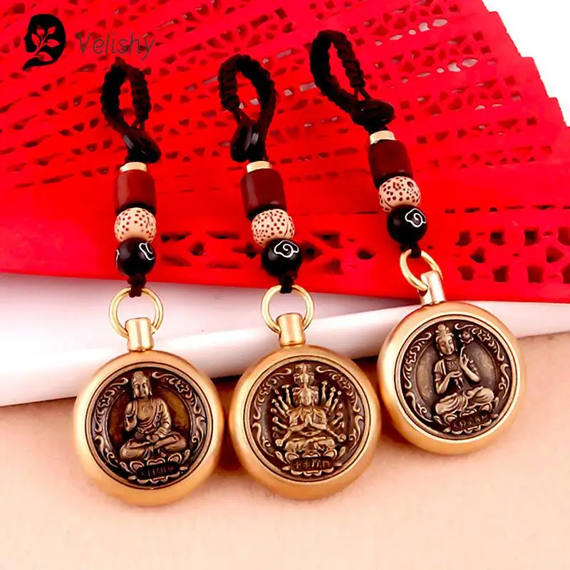 Vintage Copper Lucky Rope Keychain Pendant Brass Zodiac Buddha Car Keychain Car Key Chain Pendants