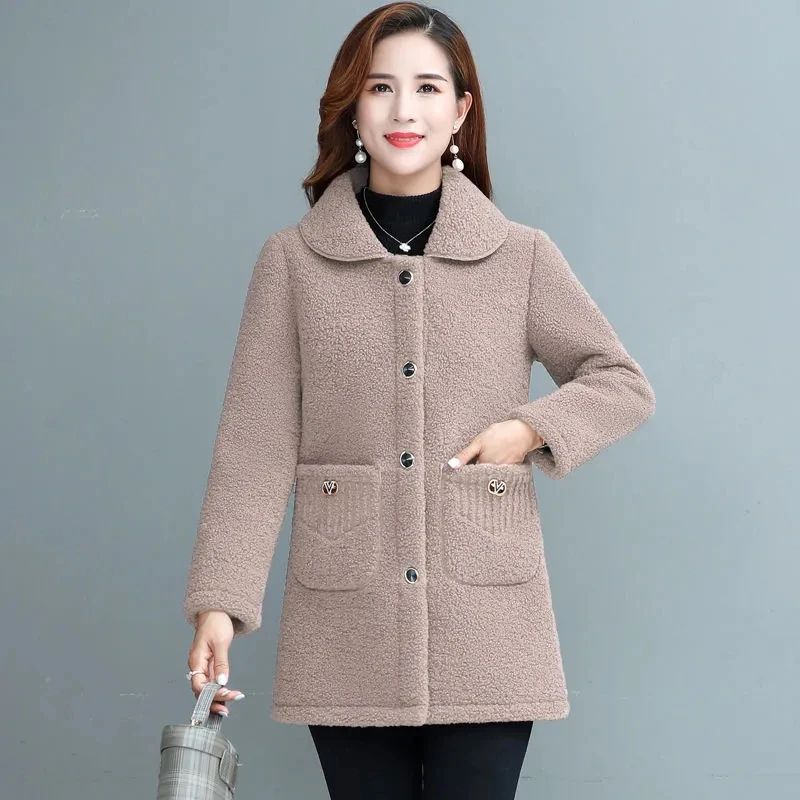 Faux Lamb Wool Coat Womens 2022 Autumn Winter New Fashion Loose Grain Sheep Shearling Jacket Large Size Long Fur One Outerwear