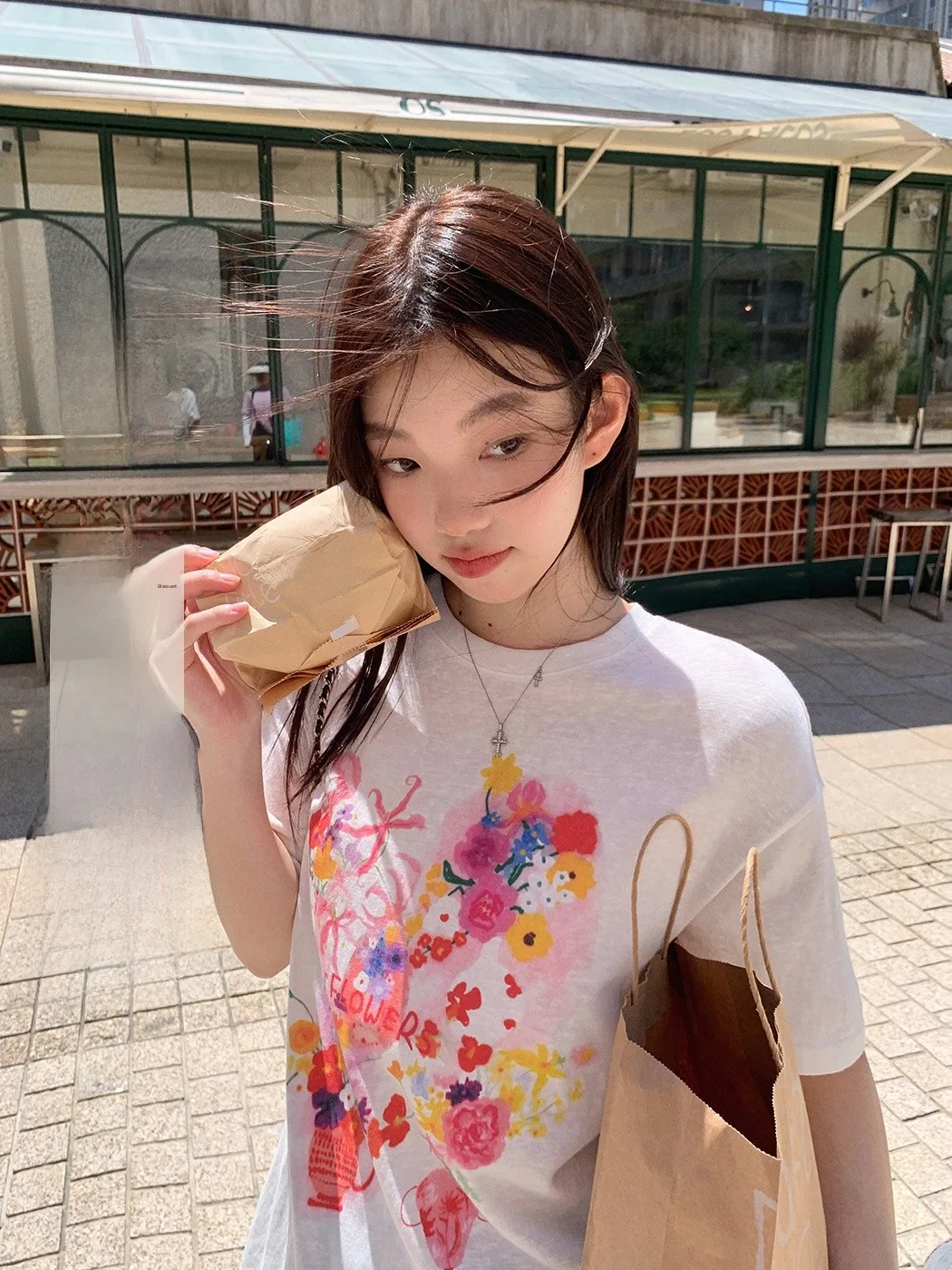 

Ibell Zhang женская свободная футболка ort Sve из хлопка и полиэстера с принтом художественный круглый летний топ Ne