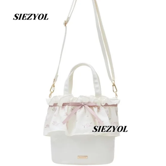 Japanese Style New Ribbon Ruffle Trim Handbag Crossbody Bag Sweet Cute Girls Fashion Versatile Shoulder Bag Makeup Bags